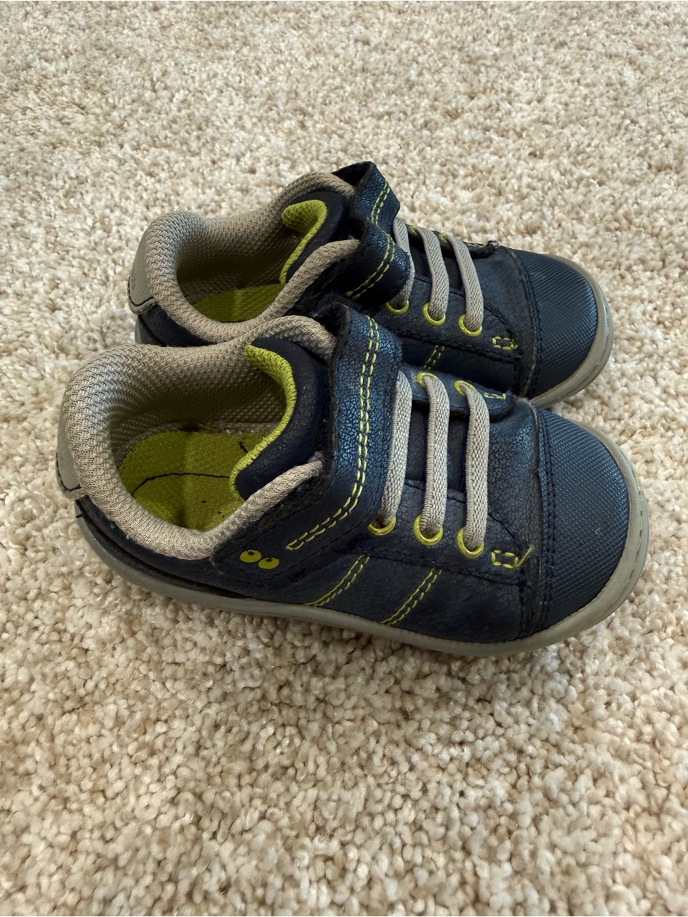 Kids Navy and Lime Green Casual Sneakers